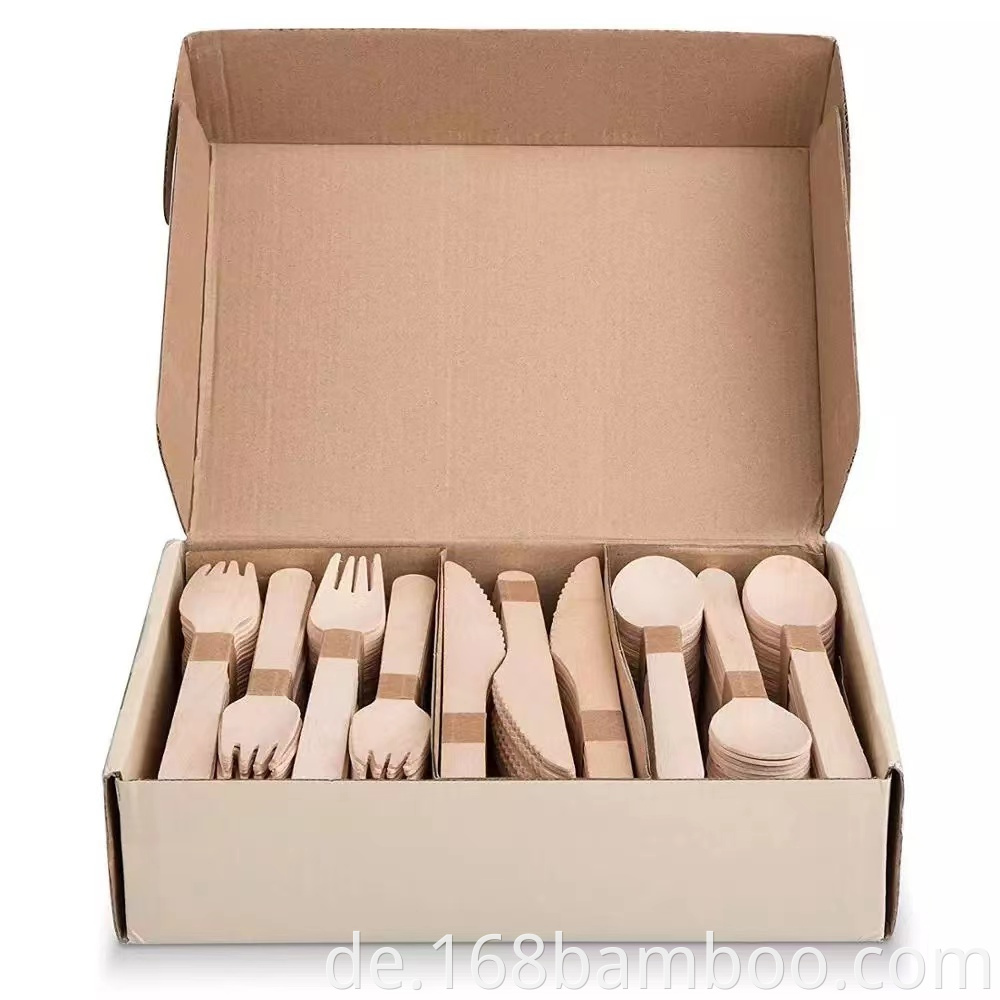 Birch wooden cutlery set with custom logo
